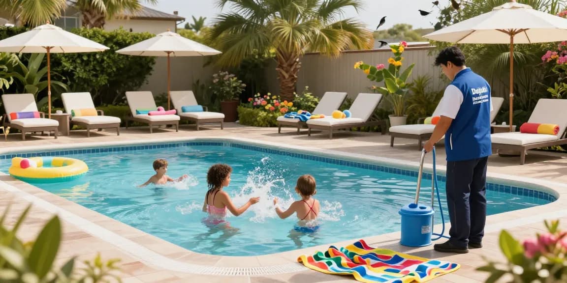 Dolphin Pool Services enhances family fun with expert pool care and maintenance in a vibrant sunny setting.