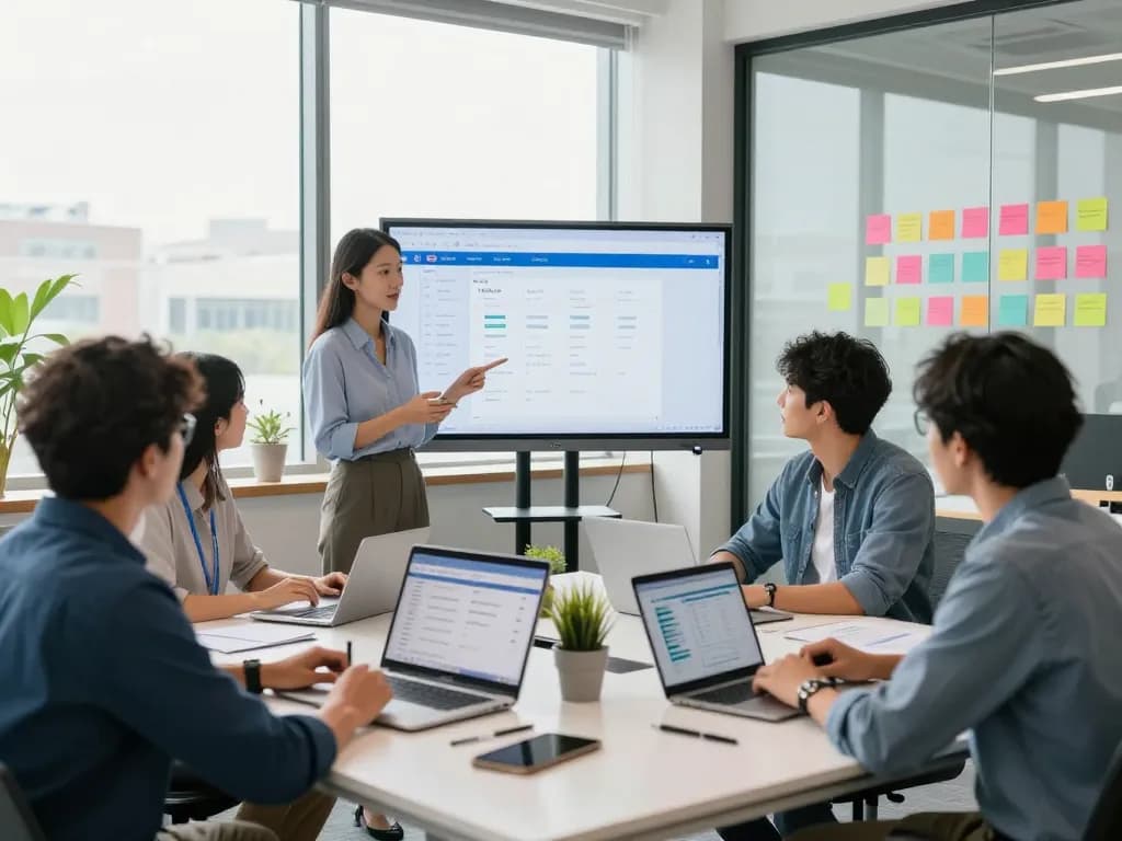 wps office collaboration scene with diverse team brainstorming in a modern workspace