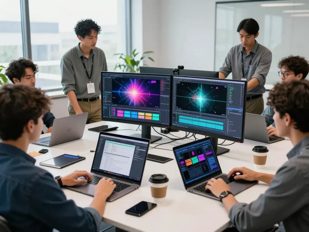 Team showcasing Kling motion ai features in a modern tech workspace, emphasizing innovation in video generation.