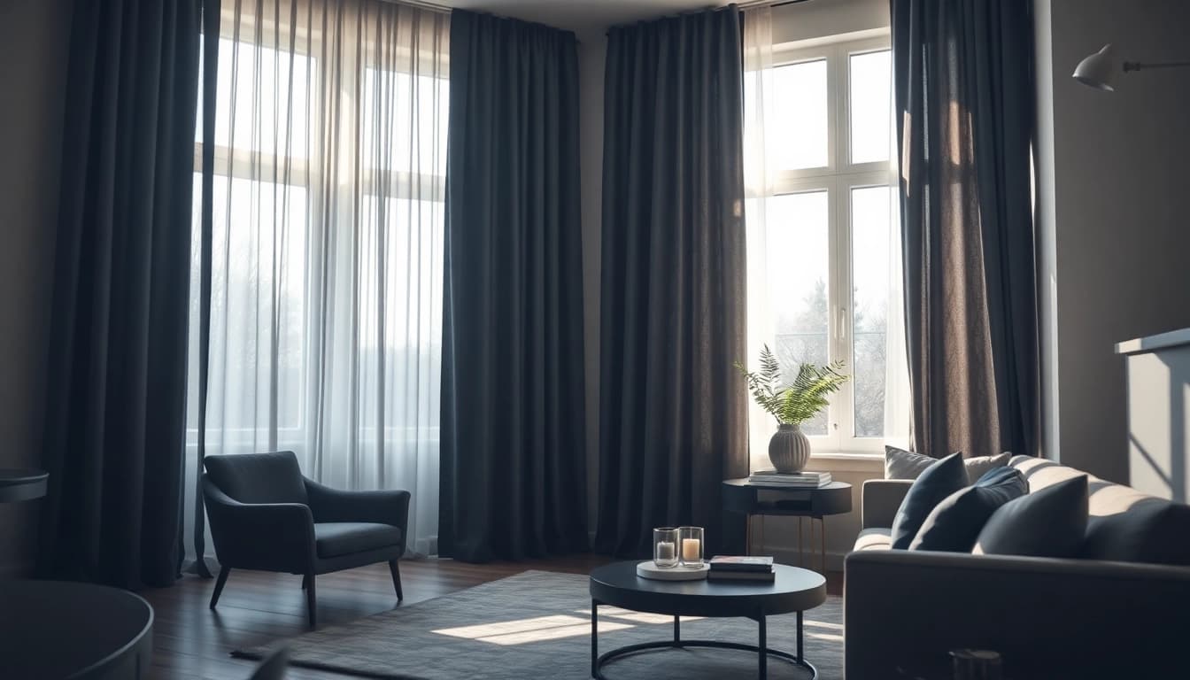 Verduisterende gordijnstof als elegant decor in een moderne woonkamer