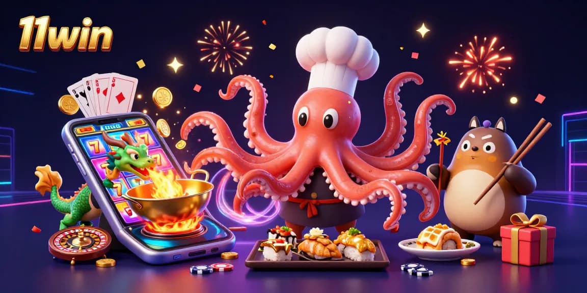 Experience thrilling gameplay with the vibrant 11win casino featuring a sushi chef octopus and dragon.