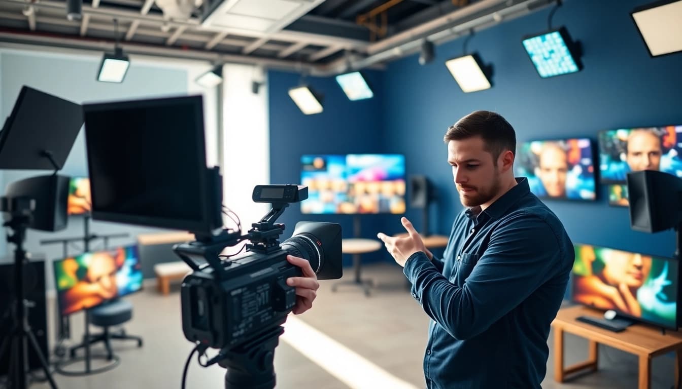 Creating engaging video content strategy with expert videographer in a modern studio.