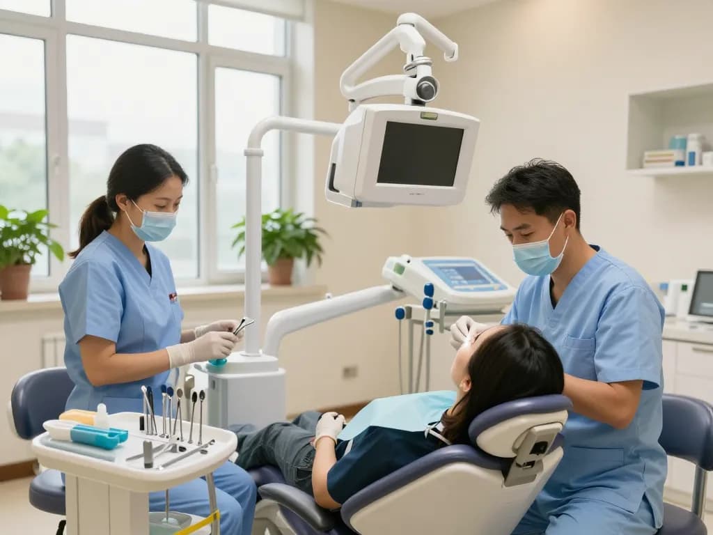 Dental hygienist attending to patient in modern clinic, highlighting latest Dentists news and technology advances.