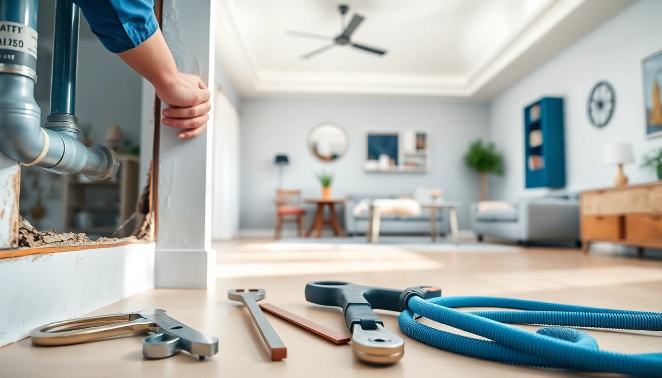 Offering whole house repiping services St Petersburg FL with a technician at work in a cozy home setting.