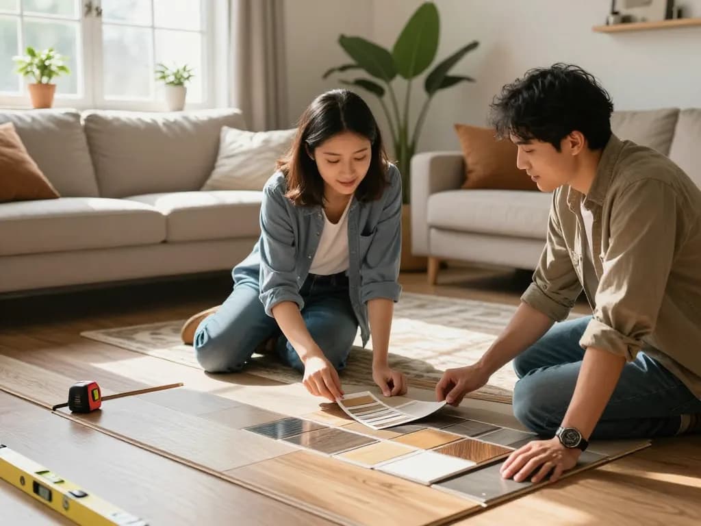 Expert flooring specialist near me showcasing vinyl options in a cozy living room