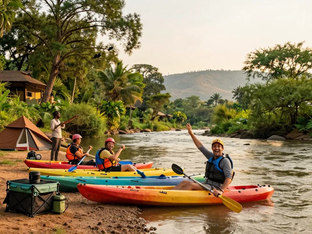 Dandeli resorts showcasing adventure activities like river rafting amidst lush greenery and scenic beauty.