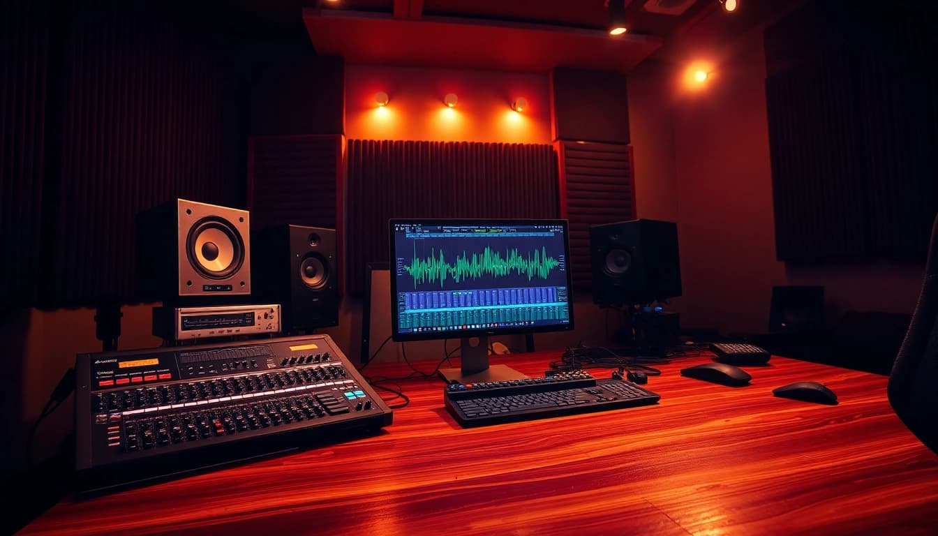 Experience quality online mastering services in a professional audio setup with modern equipment.