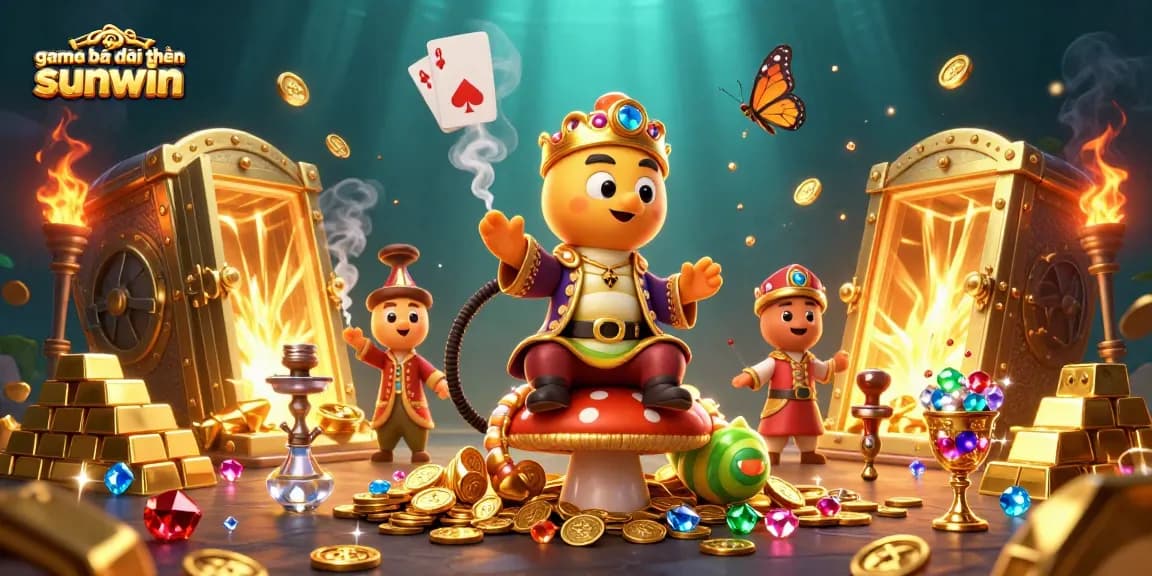 Experience thrilling game bài đổi thưởng sunwin with an extravagant 3D casino illustration showcasing captivating symbols.