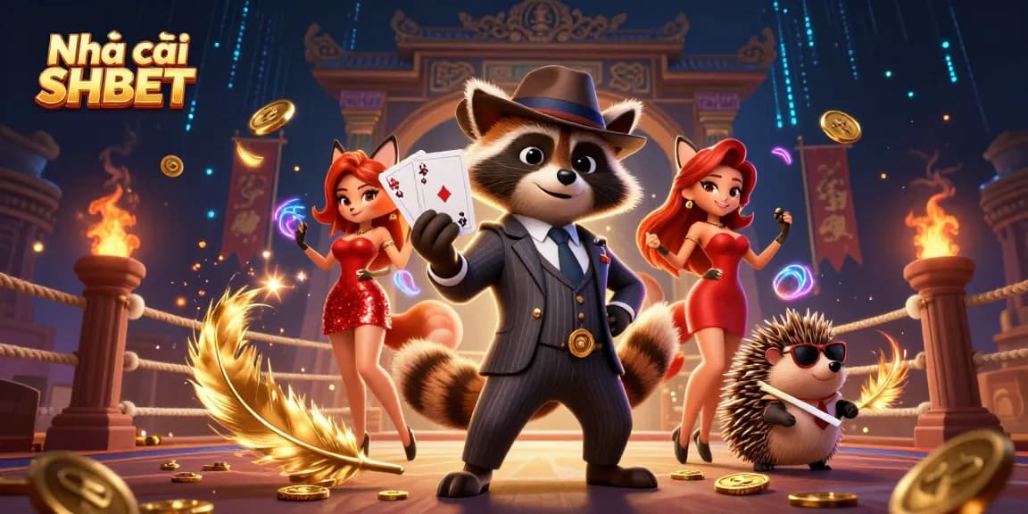 Engage with the thrill of Nhà cái SHBET, showcased through a vibrant 3D casino scene packed with dynamic characters and gaming elements.