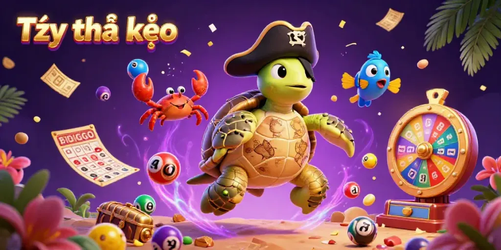 Engaging scene showcasing the pirate turtle, crab, and parrotfish celebrating Tỷ lệ kèo with vibrant gambling elements.
