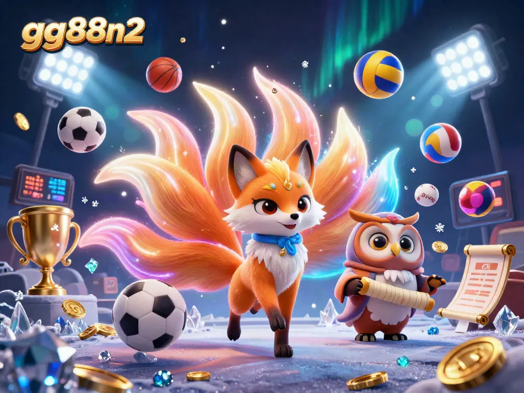 Engage with gg88n2's vibrant casino magic featuring a mystical fox, wise owl, and dynamic sports elements.