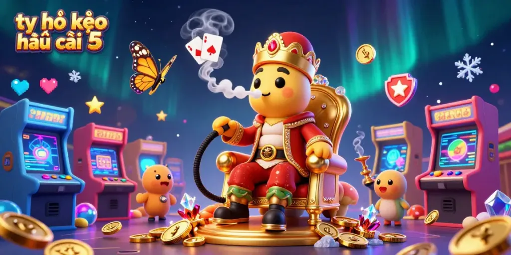 The thrilling tỷ lệ kèo nhà cái 5 scene showcases vibrant casino elements and a whimsical hookah-master.