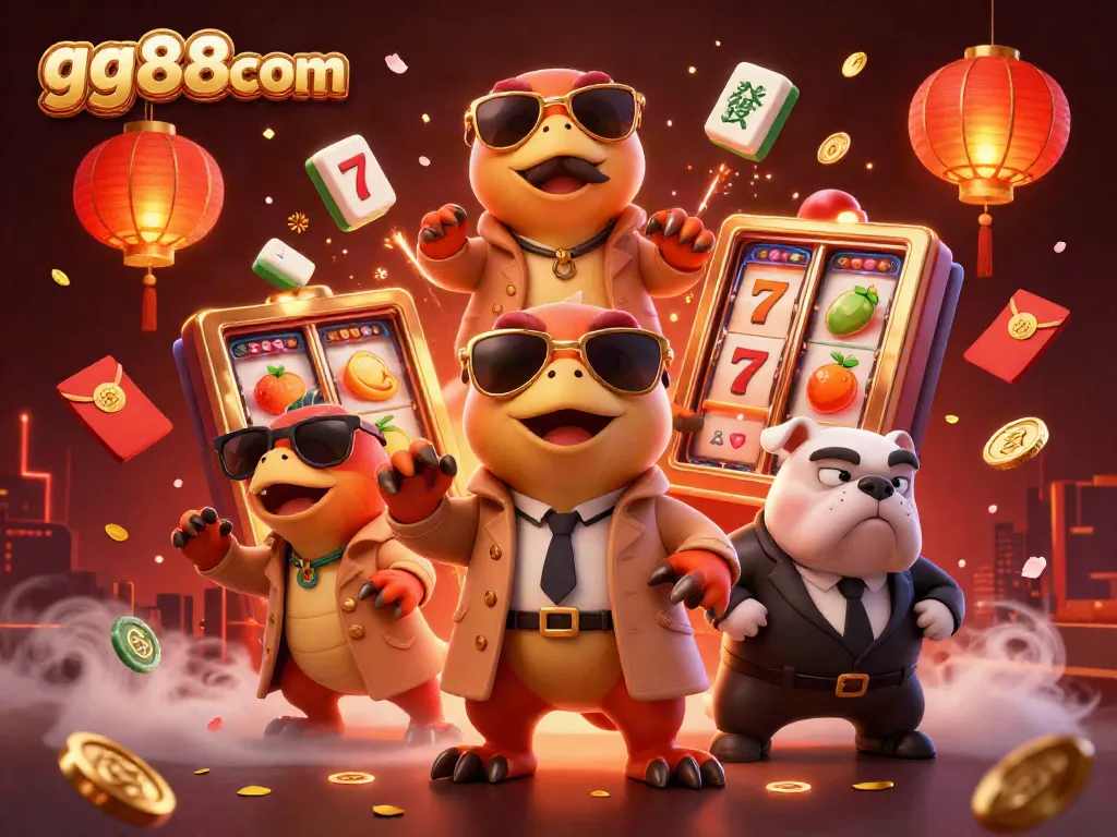 Experience the excitement of gg88com with animated raptors at a vibrant casino.