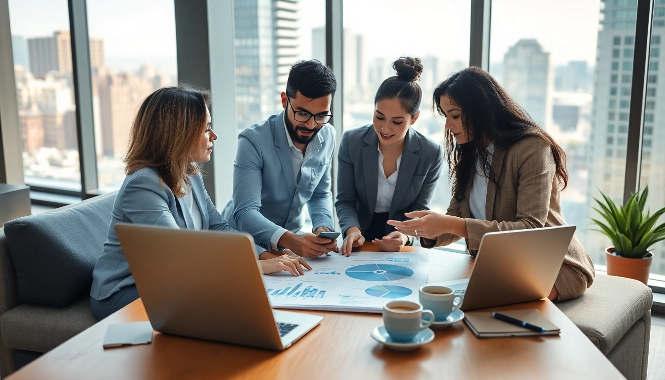 Quickplus Business Consultants collaborate in a modern office to create innovative strategies.