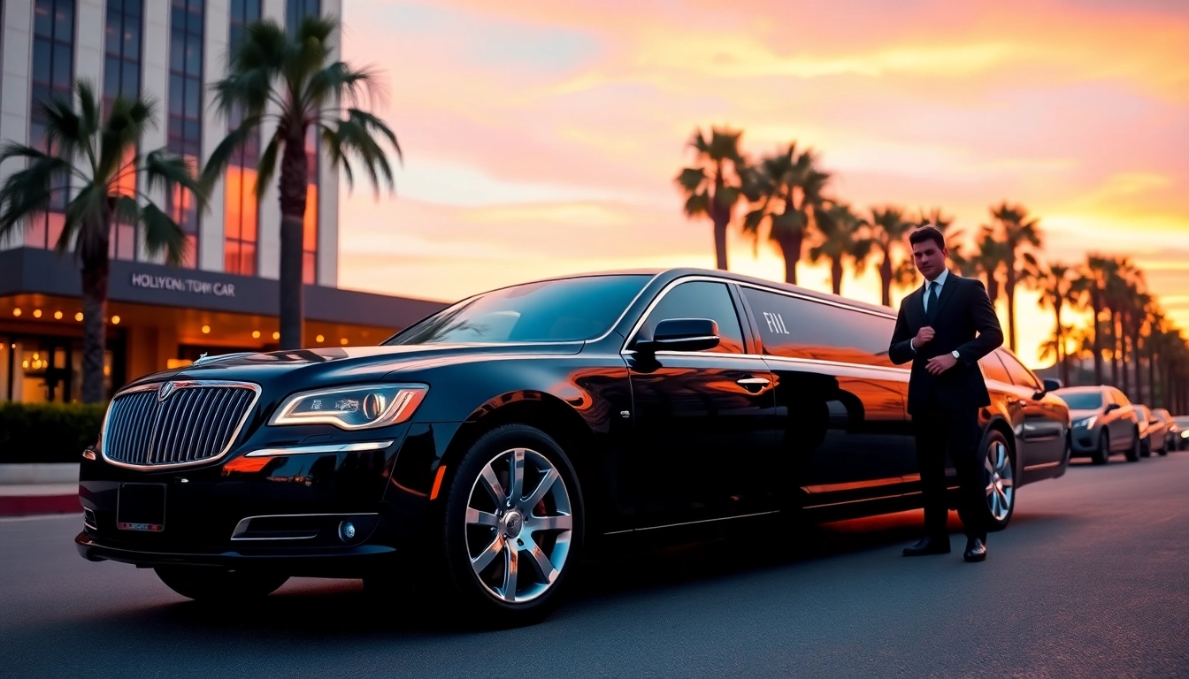 Hollywood Town Car and Limousine providing premium service with a luxury black limo in Los Angeles.