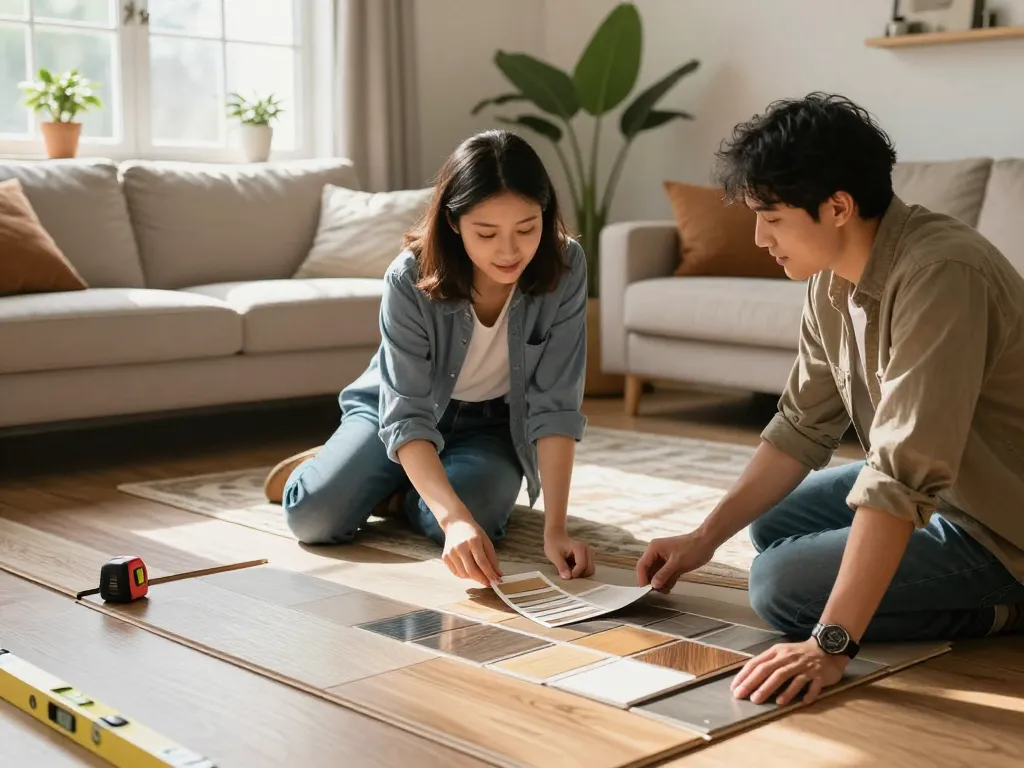 Expert flooring specialist near me showcasing vinyl options in a cozy living room