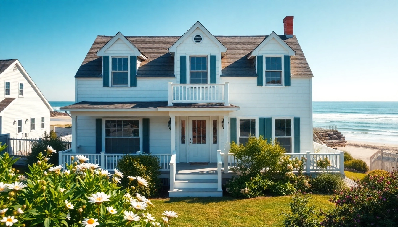 Explore beautifully designed cape cod homes amidst a coastal landscape with lush greenery.