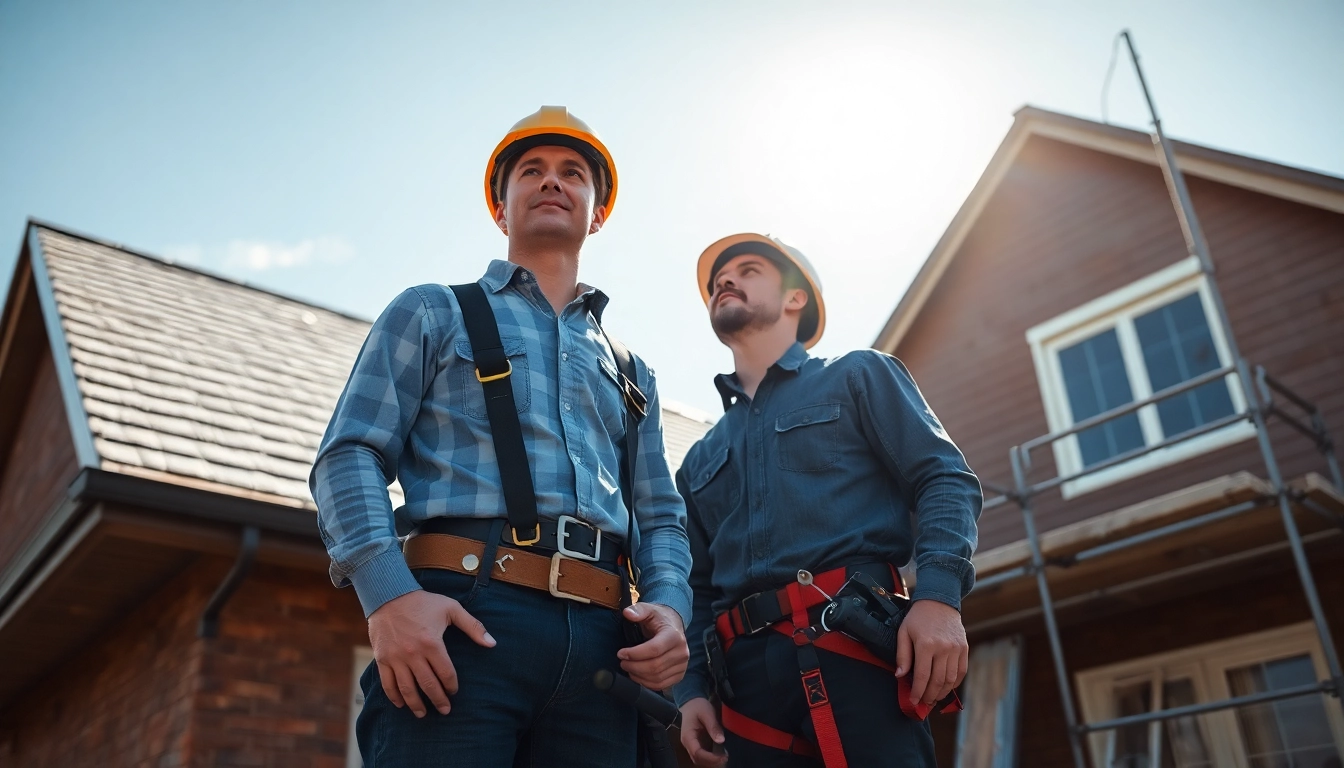 Reliable roofing contractor working on home roofing project, showcasing safety measures and expert skills.