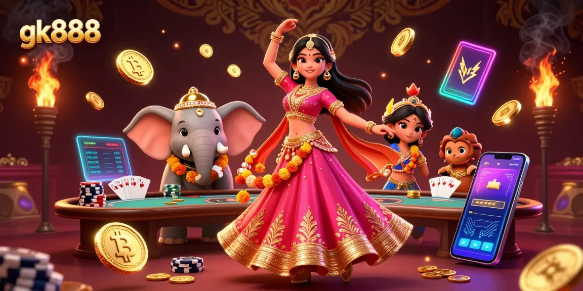 Experience thrilling poker action at gk888 with vibrant characters and digital casino elements.