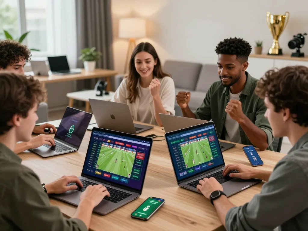 Exciting sports betting experience on OKFUN platform with diverse players tracking live odds.