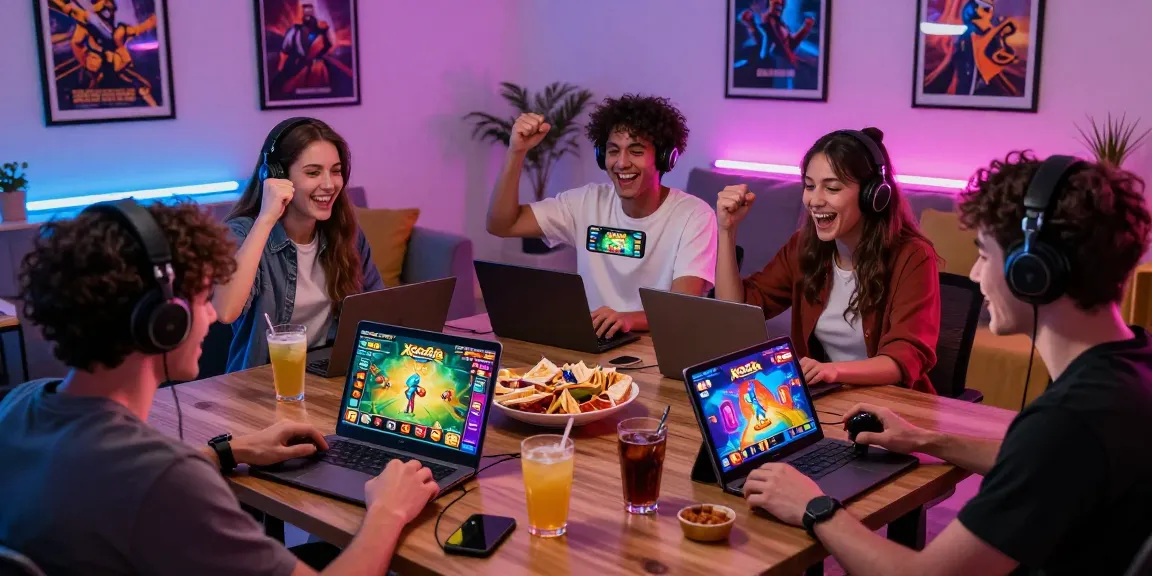 Xocdia 88 gaming session with friends celebrating wins in a vibrant home setting