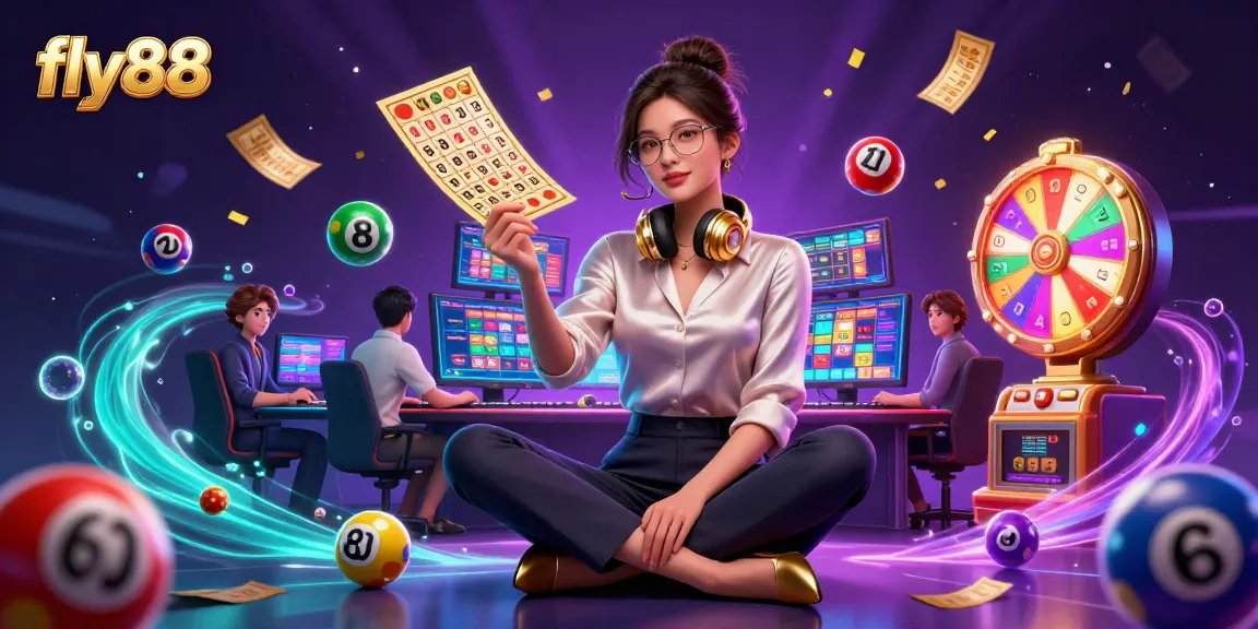 Engage with fly88 in a vibrant casino atmosphere filled with exciting lottery elements and dynamic gaming visuals.