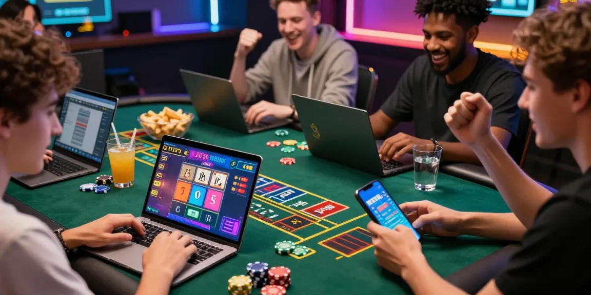 Engaged players enjoying a vibrant baccaratออนไลน์ game on digital devices, showcasing an interactive gaming atmosphere.