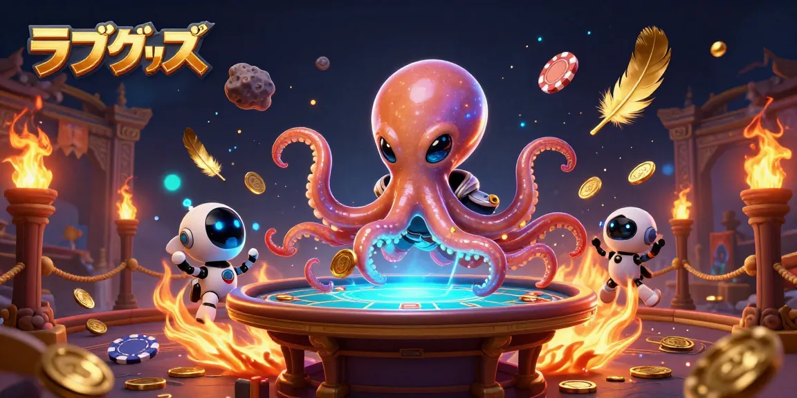 Engage with ラブグッズ at a vibrant poker scene featuring a galactic octopus and dynamic elements.