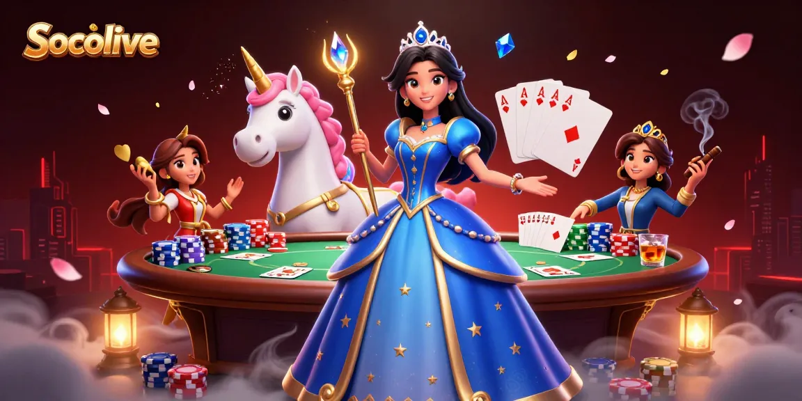 Socolive showcases a dynamic poker scene with vibrant characters and immersive elements.