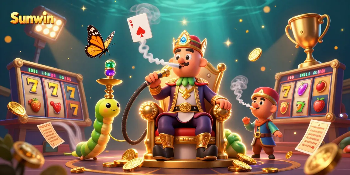 Experience winning slots excitement with Sunwin's vibrant 3D illustration of magical gaming elements.