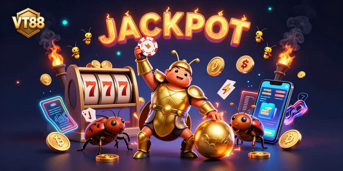 VT88 showcases a victorious beetle in golden armor, embodying the thrill of jackpot wins in gambling.