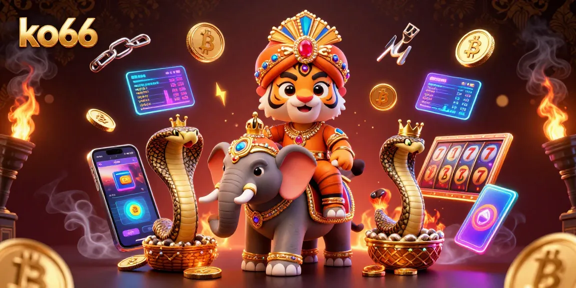 Engage in thrilling crypto action with ko66, featuring vibrant casino elements and a majestic tiger.
