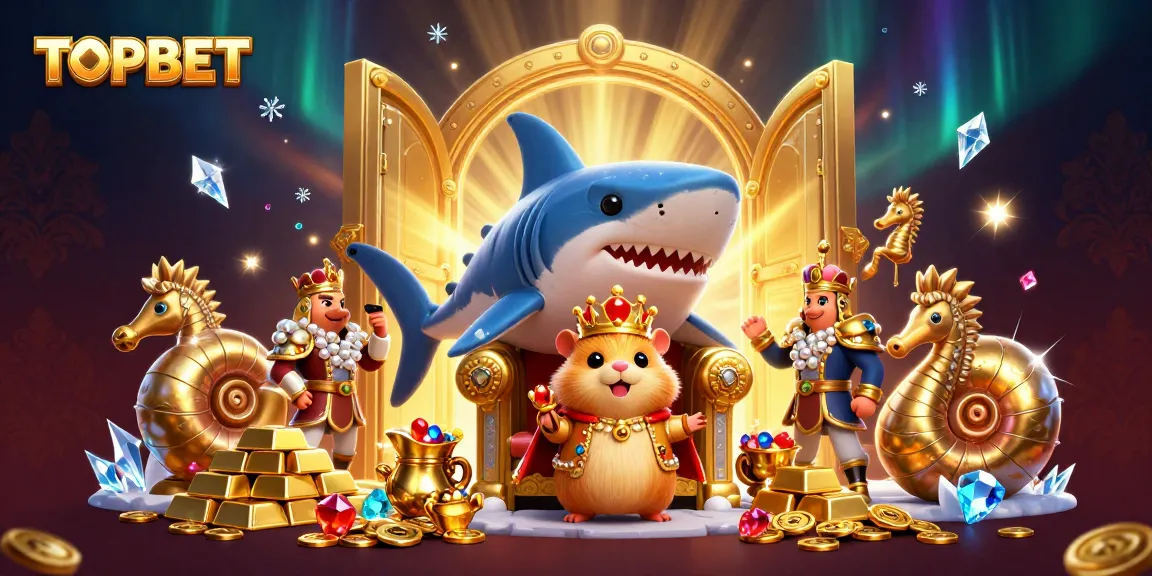 Engage with TOPBET's dynamic casino experience, featuring regal characters amidst a treasure-laden backdrop.