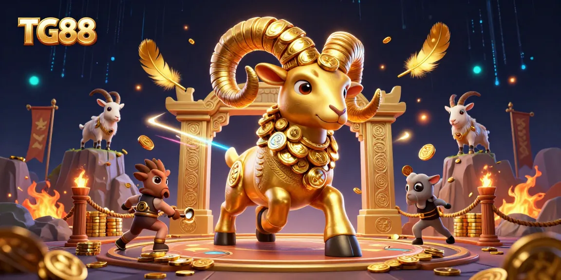 Experience thrilling action at TG88 with a golden ram charging through a vibrant gambling arena.