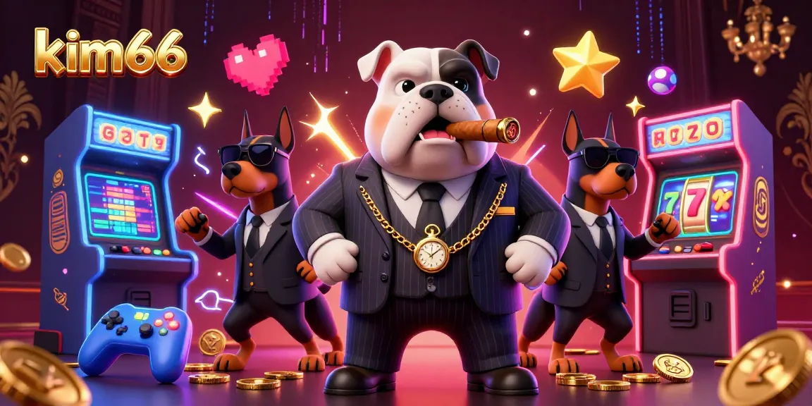 Explore the dynamic casino scene of kim66 featuring a mafia bulldog and game elements.