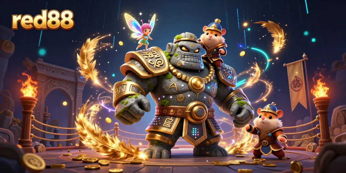 Experience the thrill of red88 with a captivating 3D illustration of casino characters casting magic.