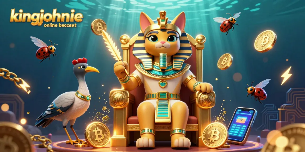 Bet on kingjohnnie casino online baccarat with vibrant 3D Egyptian characters in a glowing casino scene.