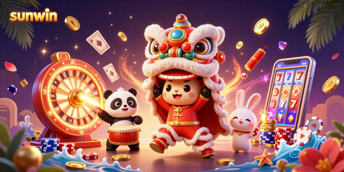 Engage with sunwin's vibrant casino scene featuring lively characters and thrilling game elements.